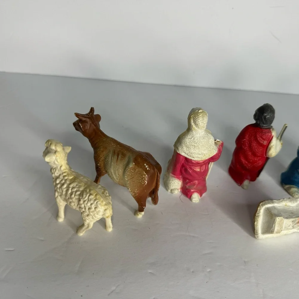 Vintage Miniature Blowmold 8 Piece Partial Nativity‎ Set Jesus Mary and Joseph